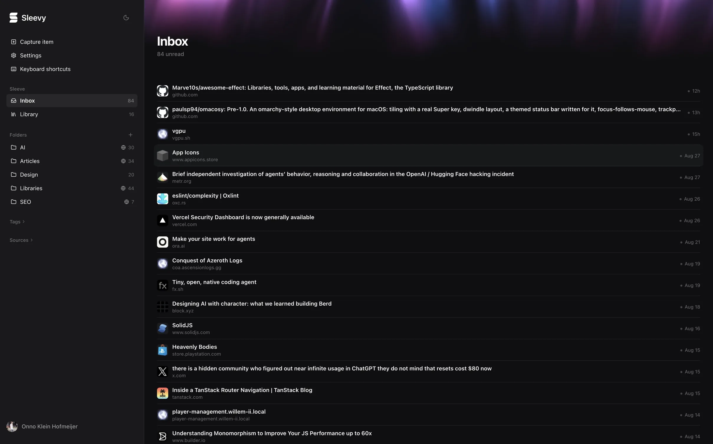 The Sleevy inbox in the Web Companion